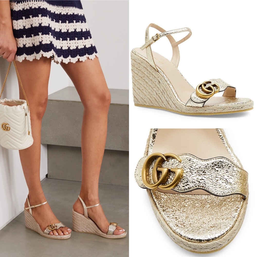 🆕Gucci Espadrille Gold Logo Sandal